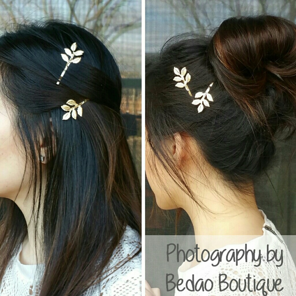 Gold Skinny Leaves Hair Bobby Pins